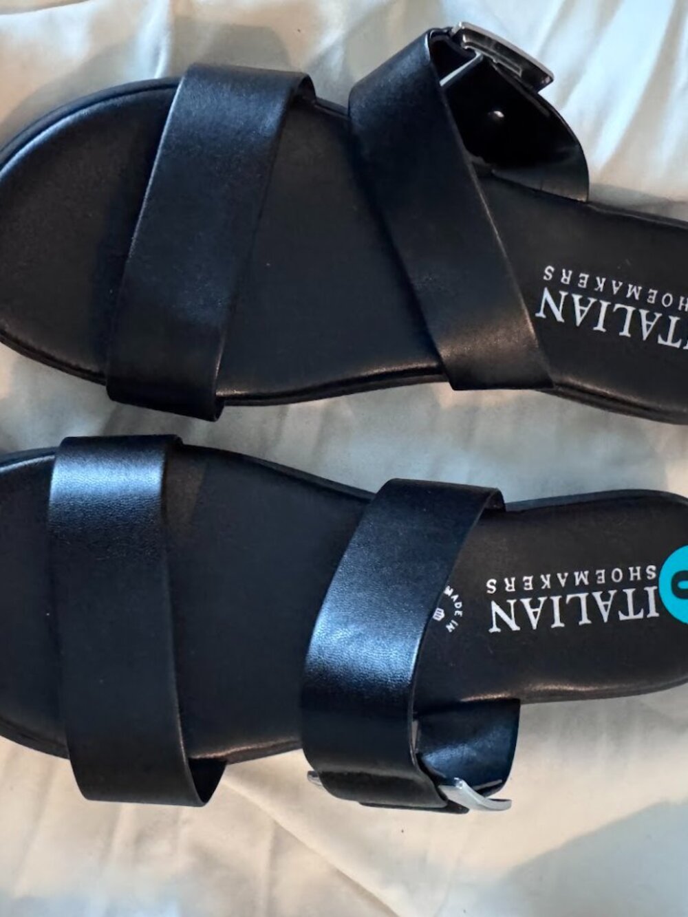 Italian Shoemakers Black Double Strap Slide Sandals